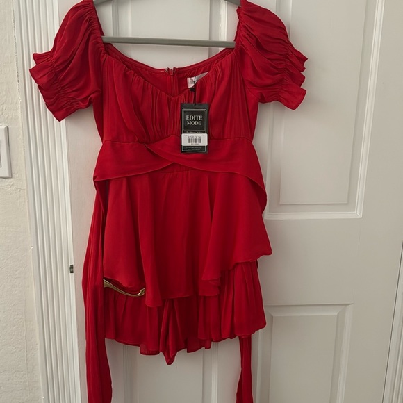 Edite mode | Dresses | Edite Mode Elegant Off Shoulder Red Satin Dress ...